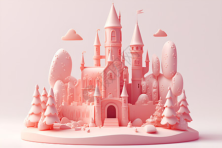 三维卡通风格的粉色粘土城堡图片