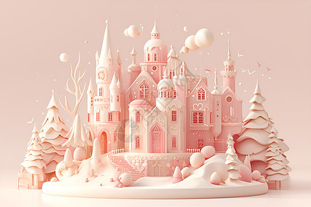 粉色粘土城堡的立体造型图片
