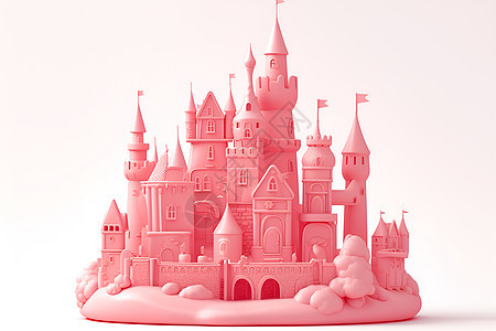 粉色粘土制成的可爱城堡背景图片