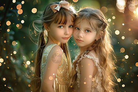 闪烁亮片中的两个小女孩图片