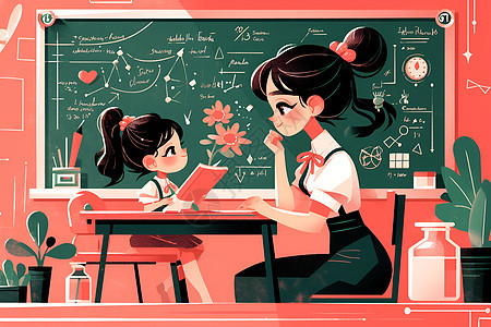 教室内的女孩和老师图片