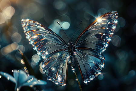 水珠滴在蝴蝶翅膀上图片