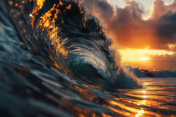 日出时的海浪在海洋中图片