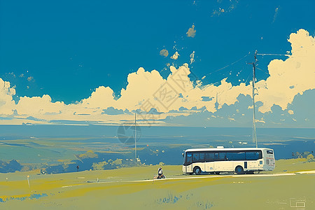 山谷中的巴士图片