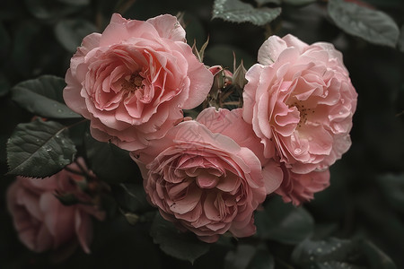 雨中玫瑰花丛图片