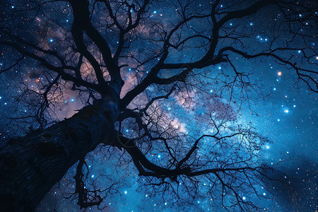 星空中的一棵树图片