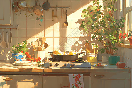 住宅厨房内的炊具图片
