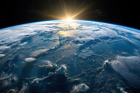 太空中阳光照耀着地球图片