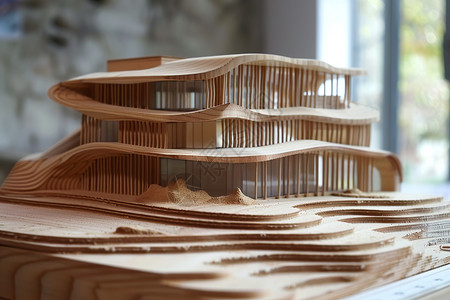 展示的木质建筑模型图片
