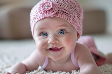 可爱的粉色帽子婴儿图片