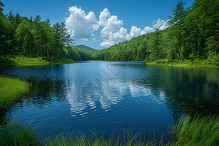 夏日清幽湖泊图片