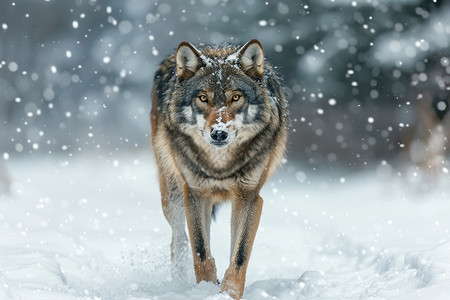 雪地中漫步的野狼图片