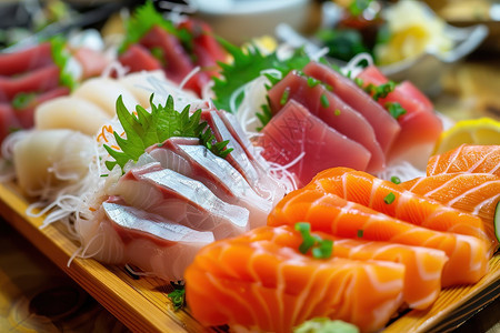 健康美味的鱼肉刺身图片