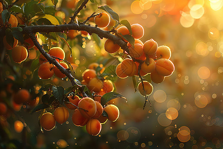 树枝上成熟的杏子图片
