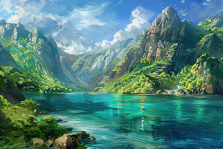 山脉中的湖泊图片