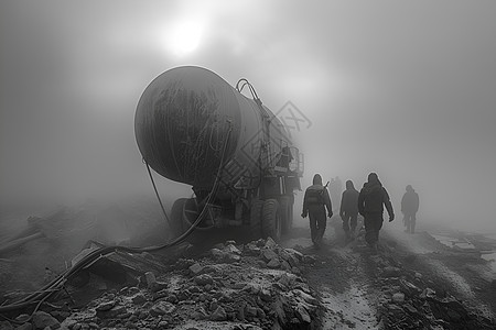 迷雾中的水泥搅拌机图片