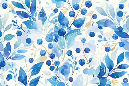 新鲜蓝莓水彩插图图片