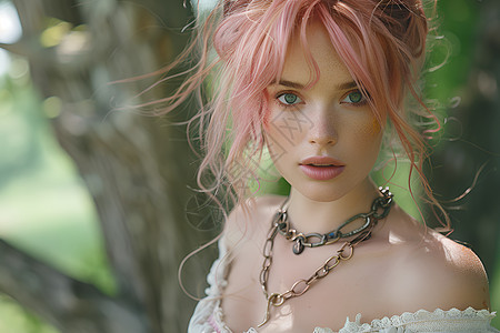 粉色头发的模特图片