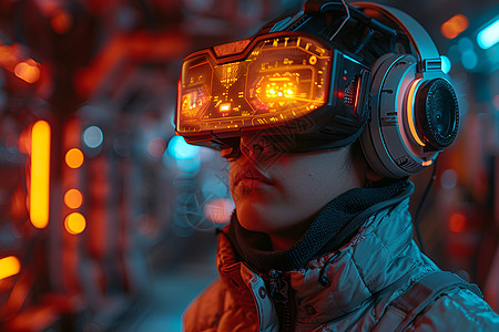 戴着VR眼镜体验虚拟世界图片