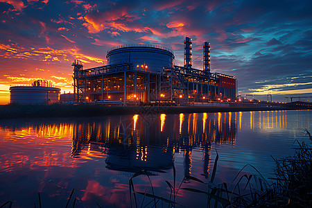 傍晚的发电厂建筑图片