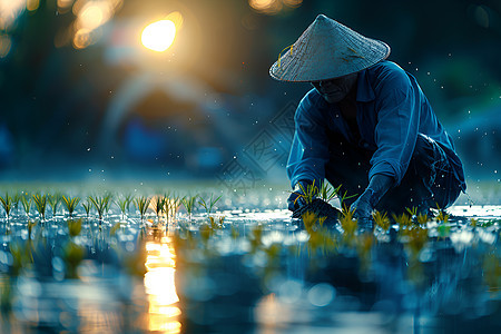 种植水稻的农民图片