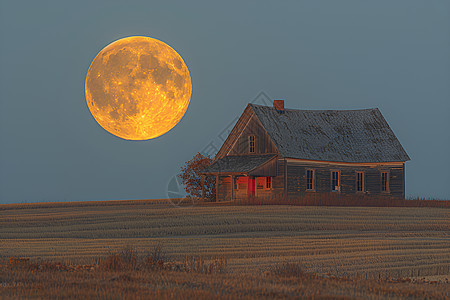 农田的超级月亮图片