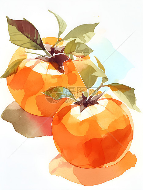 水彩柿子插画图片