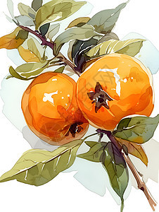 新鲜柿子水彩画图片