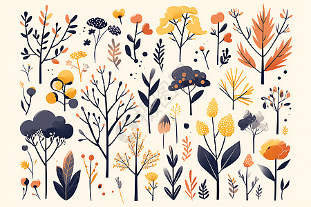 植物与树木的插画图片