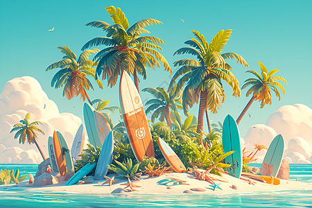 美丽的热带岛屿插画图片