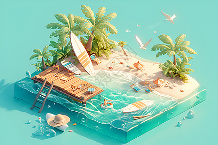 热带岛屿插画图片