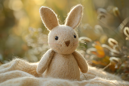 绒毛兔子坐在花草丛中图片