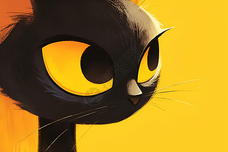 黑色猫咪与活力黄色背景背景图片