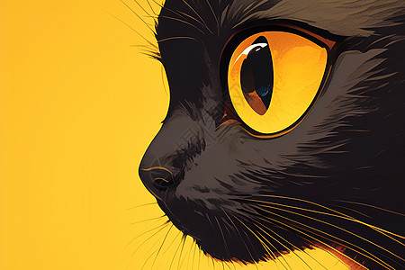 黄背景下的黑猫卡通插画图片