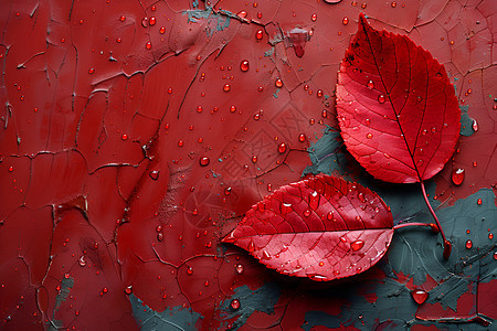 红色背景上的叶子图片
