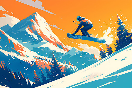 山坡中滑雪的滑雪者图片