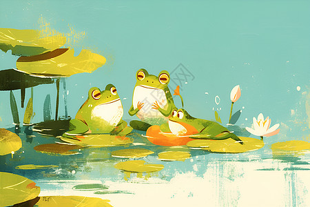 池塘中的小青蛙图片