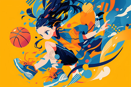 绘画的篮球女孩图片