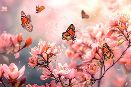 绘画的花朵和蝴蝶图片
