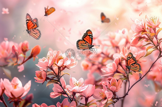 绘画的花朵和蝴蝶图片