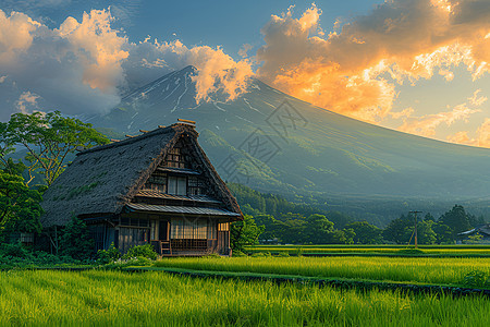 田野中的建筑物图片