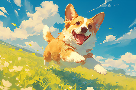 草地上快乐的狗狗图片