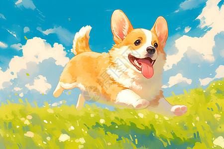 草地上快乐的小狗图片
