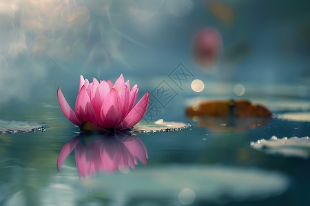 粉色花朵在水面上图片