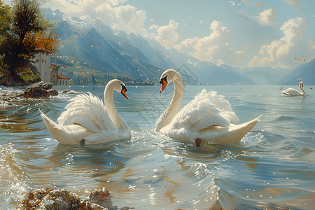 湖中的天鹅图片