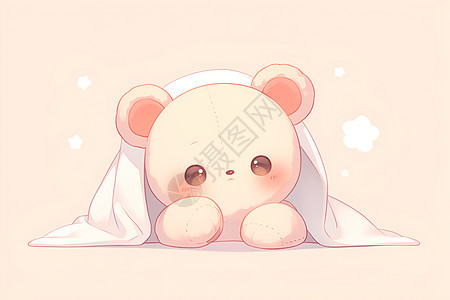 小熊宝宝裹着柔软的白色毯子图片
