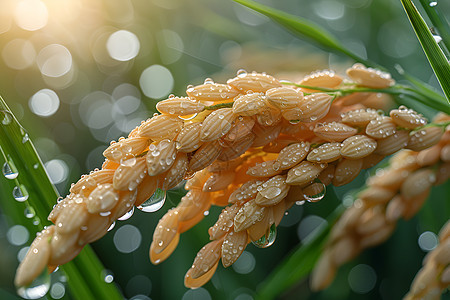 雨中稻穗图片