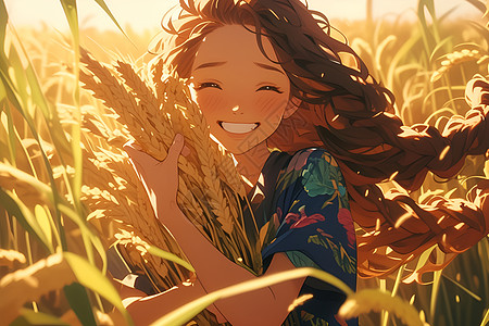 稻浪中欢笑的少女图片