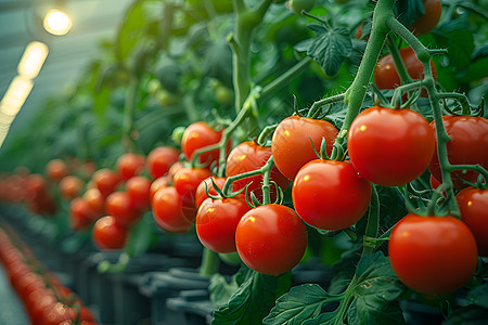 温室里生长的红番茄图片