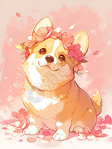 可爱小狗戴着花冠图片
